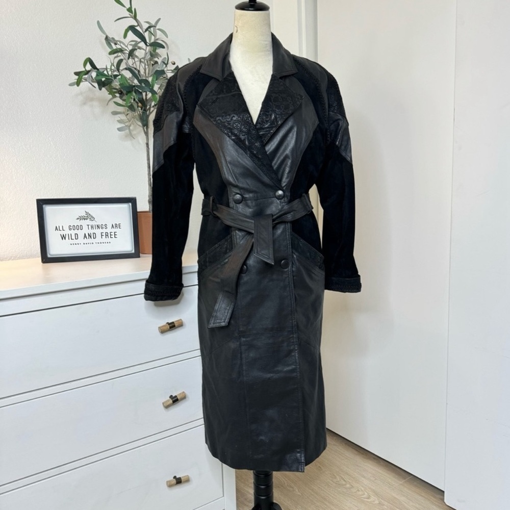 Vintage 80s Wilson's Leather Long Black Leather Coat Size Petite XS